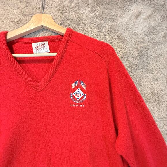 Vintage Soffe Sweaters Red V Neck Pullover L USSSA SloPitch Softball Umpire - Picture 3 of 9